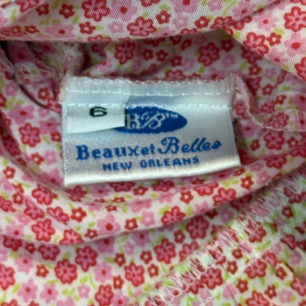 Beaux et Belles: Girls Pink & Red Smocked Floral Dress, Size 6
